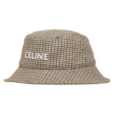 セリーヌ 千鳥格子 ロゴ 帽子 バケットハット サイズ:M ブラウン ブラック ウール ポリエステル コットン レディース CELINE 【中古】